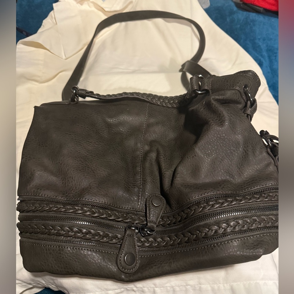Large urban outfitters leather purse dark grey vegan certified